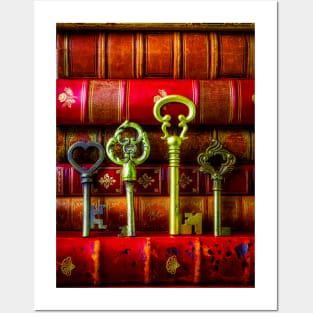 Four Skeleton Keys And Old Books Posters and Art